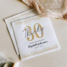 Serviettes Luxe Blanches & Dorées pour les 30 ans