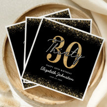 Serviettes Luxeuses Noir & Or pour les 30 ans