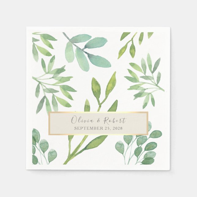 Serviette En Papier Serviettes Mariage Botanique Or Vert (Devant)