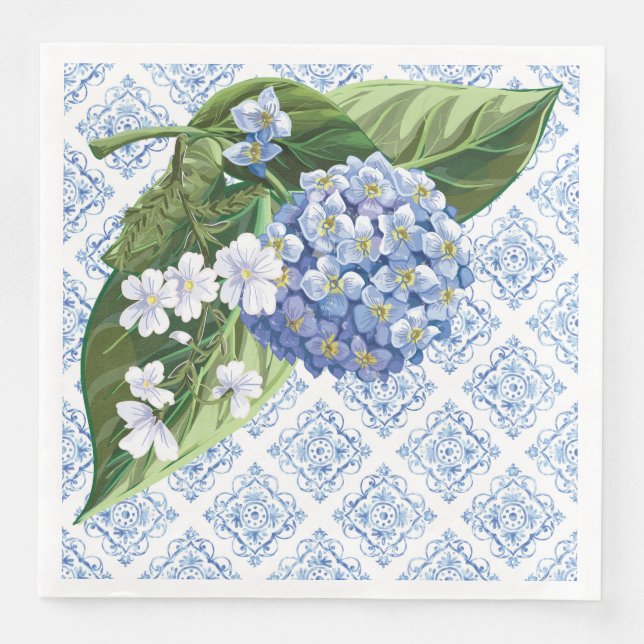 Serviette En Papier Serviettes Mariage Carrelage Bleu Hortensias (Devant)