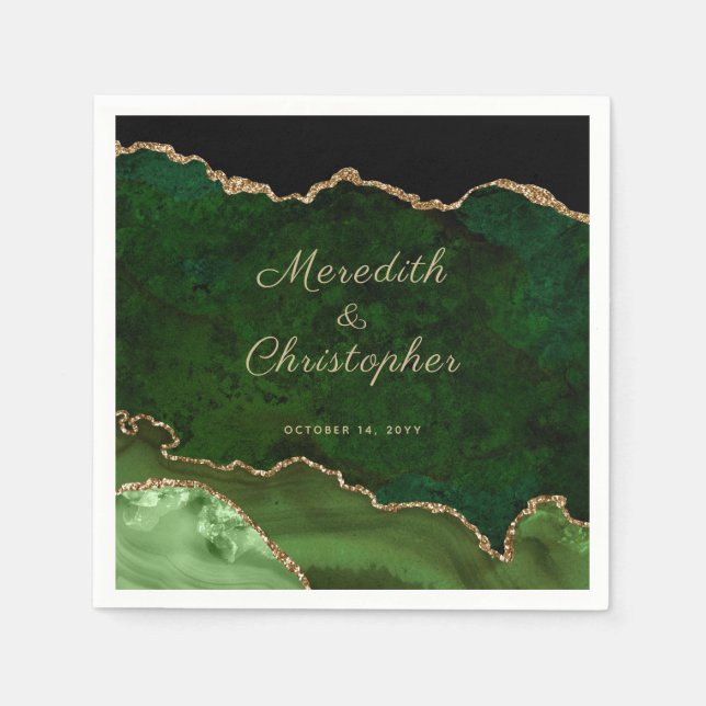 Serviette En Papier Serviettes Mariage d'Agate Vert Or (Devant)