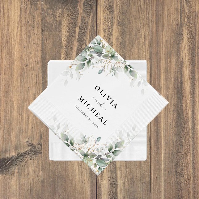 Serviette En Papier Serviettes Mariage de fleurs d'or Eucalyptus (Créateur téléchargé)