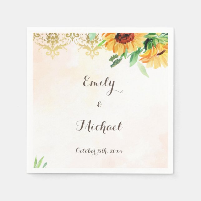 Serviette En Papier Serviettes mariage de tournesol personnalisées (Devant)