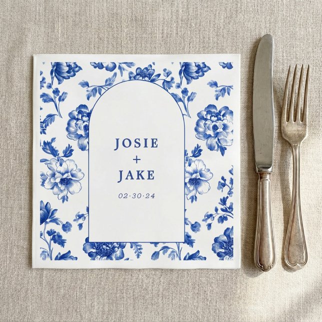 Serviette En Papier Serviettes mariage en arche bleu et blanc (Delftware blue and white arch wedding napkin.)