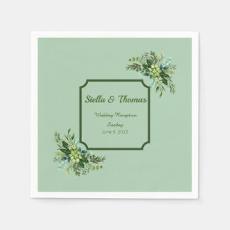Serviette En Papier Serviettes Mariage Fleurs Émeraude personnalisable