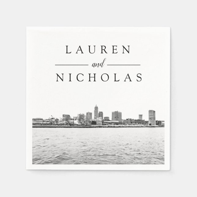 Serviette En Papier Serviettes Mariage personnalisées Cleveland Skylin (Devant)