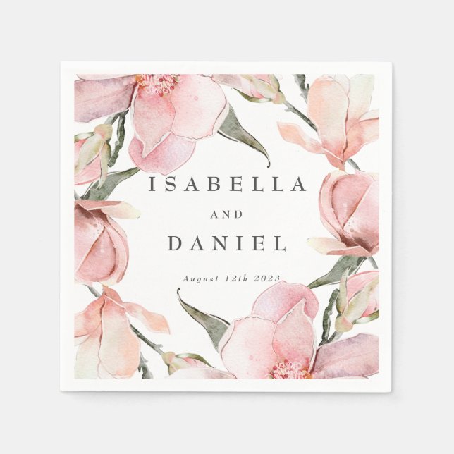 Serviette En Papier Serviettes Mariage personnalisées de style Magnoli (Devant)
