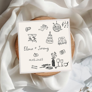 Serviette En Papier Serviettes Mariage Quirky Tirées À La Main