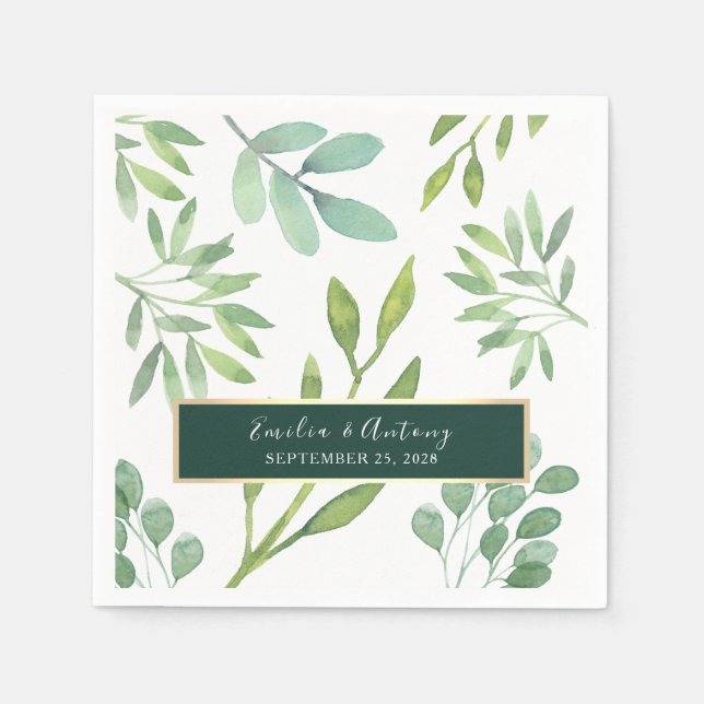 Serviette En Papier Serviettes Mariage verdoyantes neutres (Devant)