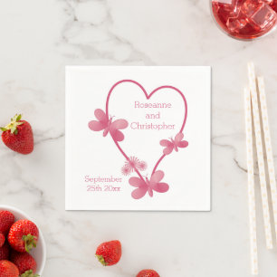Serviette En Papier Serviettes mariages Coeur Rose Et Papillons