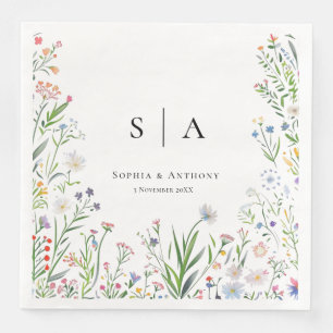 Serviette En Papier Serviettes Mariages Fleurs sauvages colorées
