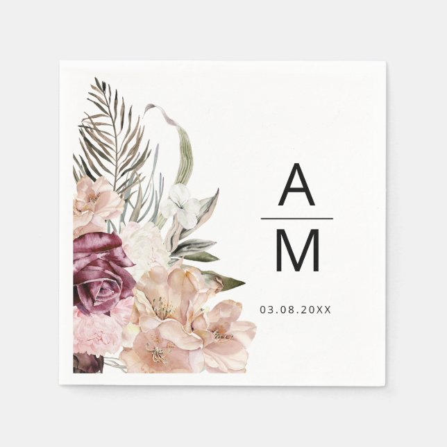 Serviette En Papier Serviettes Mariages florales (Devant)