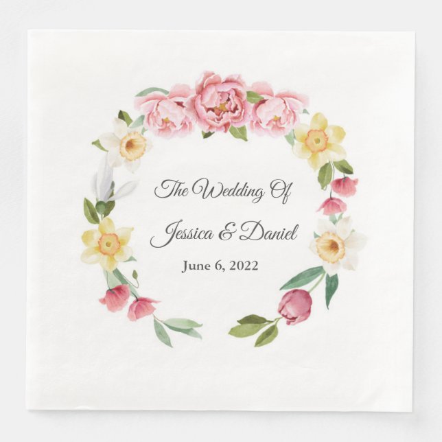 Serviette En Papier Serviettes Mariages florales (Devant)
