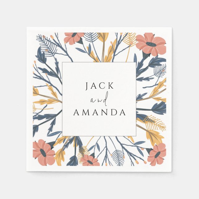 Serviette En Papier Serviettes Mariages florales colorées (Devant)