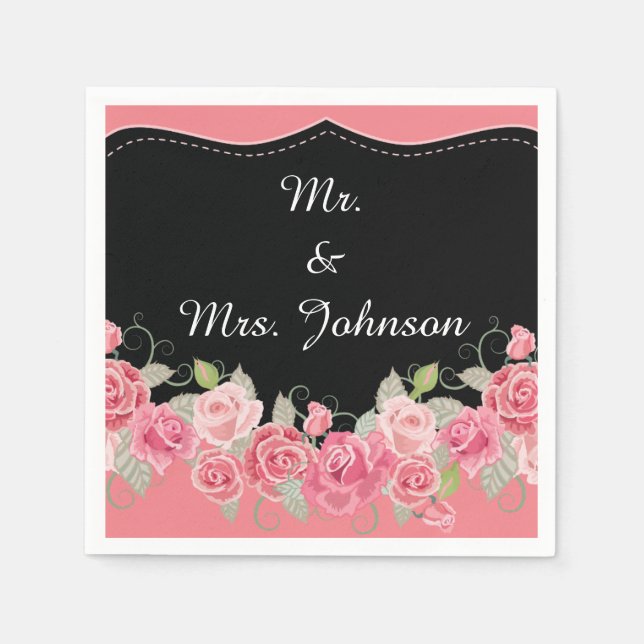 Serviette En Papier serviettes mariages rose floral (Devant)
