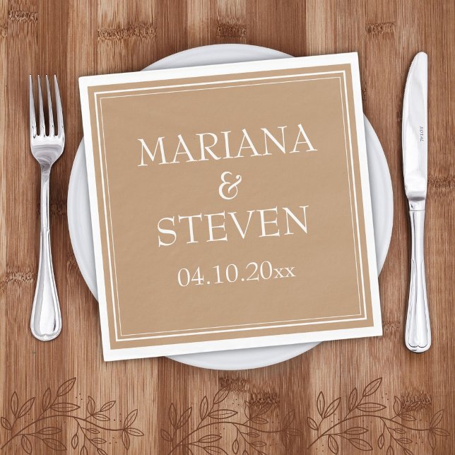 Serviette En Papier Serviettes Marron Beige Minimalistes de Bordure Mo (Créateur téléchargé)