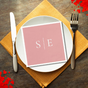 Serviette En Papier Serviettes minimalistes à monogramme rose poussiér