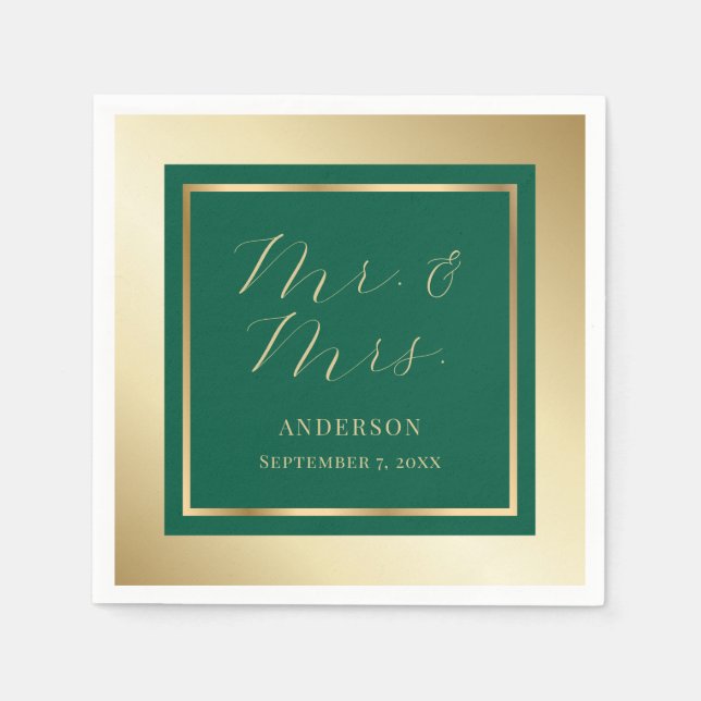 Serviette En Papier Serviettes modernes Emerald Green et Mariage or (Devant)