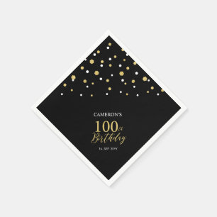 Serviette En Papier Serviettes modernes Gold & Black 100e fête d'anniv
