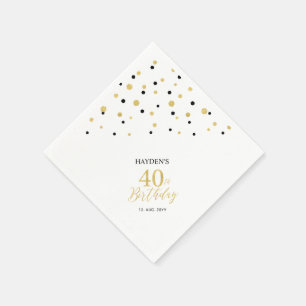 Serviette En Papier Serviettes modernes Gold & Black 40th Birthday Par