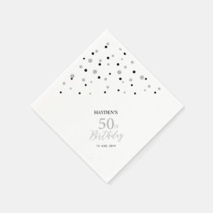 Serviette En Papier Serviettes modernes Silver & Black 50th Birthday P