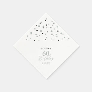 Serviette En Papier Serviettes modernes Silver & Black 60th Birthday P