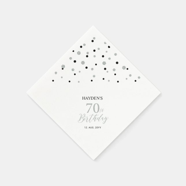 Serviette En Papier Serviettes modernes Silver & Black 70th Birthday P (Coin)