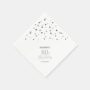 Serviette En Papier Serviettes modernes Silver & Black 80th Birthday P