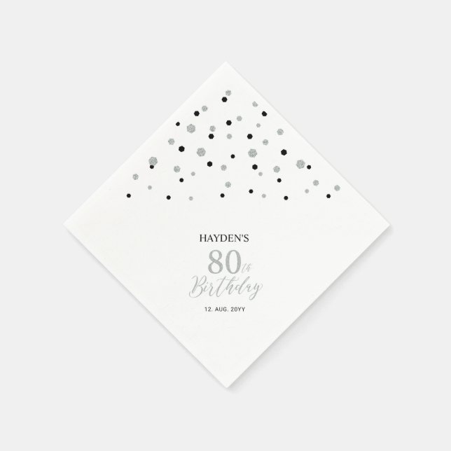 Serviette En Papier Serviettes modernes Silver & Black 80th Birthday P (Coin)
