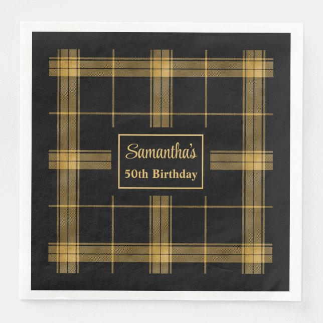 Serviette En Papier Serviettes Monogram Luxe Noir Or Accent de Mariage (Devant)
