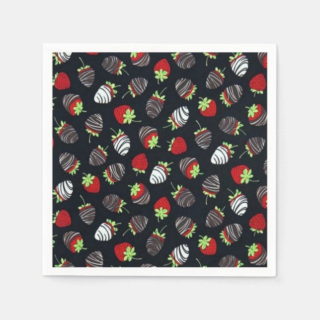 Serviette En Papier Serviettes Motifs de fraises trempées au chocolat (Devant)