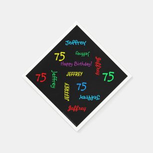 Serviette En Papier Serviettes noires, 75e anniversaire de fête Noms r