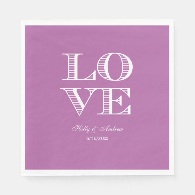 Serviette En Papier Serviettes Orchidée Violet, LOVE Blanc (Devant)