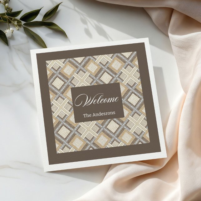 Serviette En Papier Serviettes Pastel tendance Nom personnalisé Géomét (Trendy Pastel Napkins Custom Name Chic Geometry)