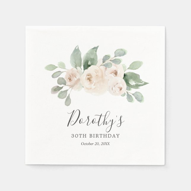 Serviette En Papier Serviettes personnalisées 30e anniversaire Rose bl (Devant)