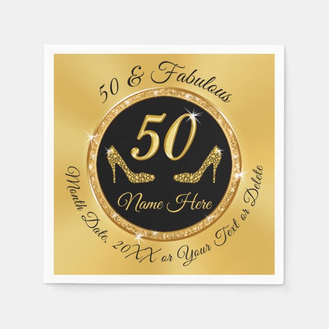 Serviette En Papier Serviettes personnalisées 50e anniversaire Noir et (Devant)