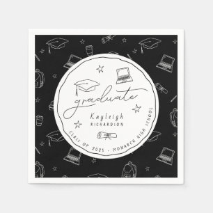 Serviette En Papier Serviettes personnalisées Black White Graduation P