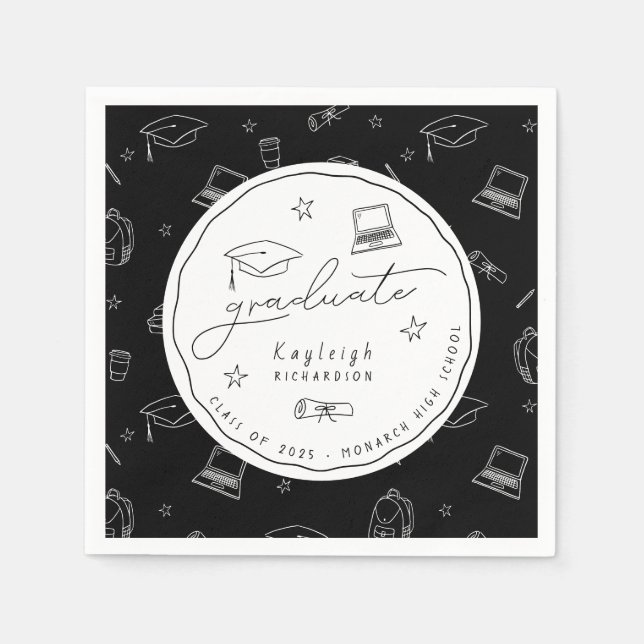 Serviette En Papier Serviettes personnalisées Black White Graduation P (Devant)