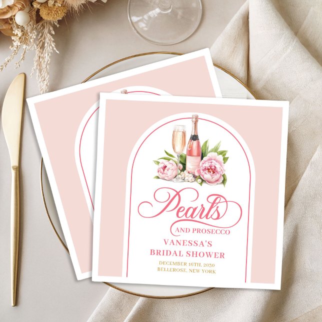 Serviette En Papier Serviettes personnalisées classiques perles et pro (Classic Personalized Pearls and Prosecco Napkin)