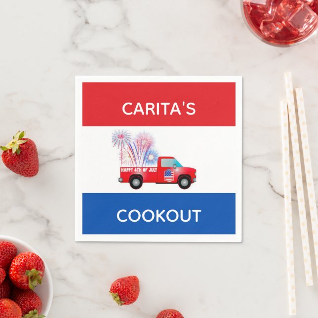 Serviette En Papier Serviettes personnalisées rouges, blanches et bleu (En situation)