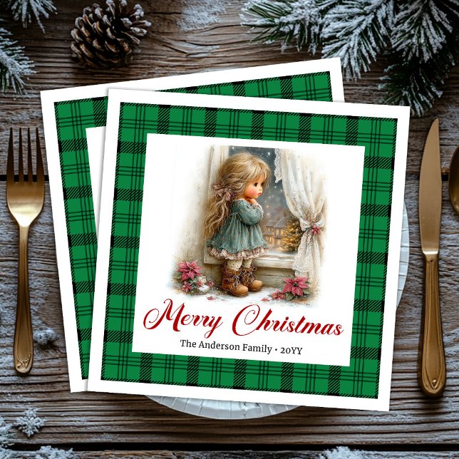 Serviette En Papier Serviettes Personnalisées Scène d'Hiver de Style R (Vintage Style Winter Scene Personalized Napkins)