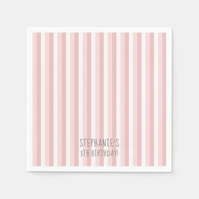Serviette En Papier Serviettes Pinstripes rose et blanc (Devant)