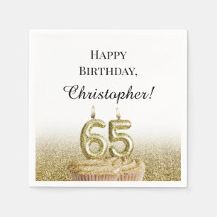 Serviette En Papier Serviettes pour 65e anniversaire noir et or