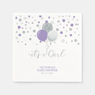 Serviette En Papier Serviettes pour Baby Shower Fille Argent & Violet