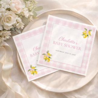 Serviette En Papier Serviettes pour Baby Shower Fille au Citron Gingha