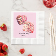 Serviettes pour Baby Shower Hérisson pour Fille | 