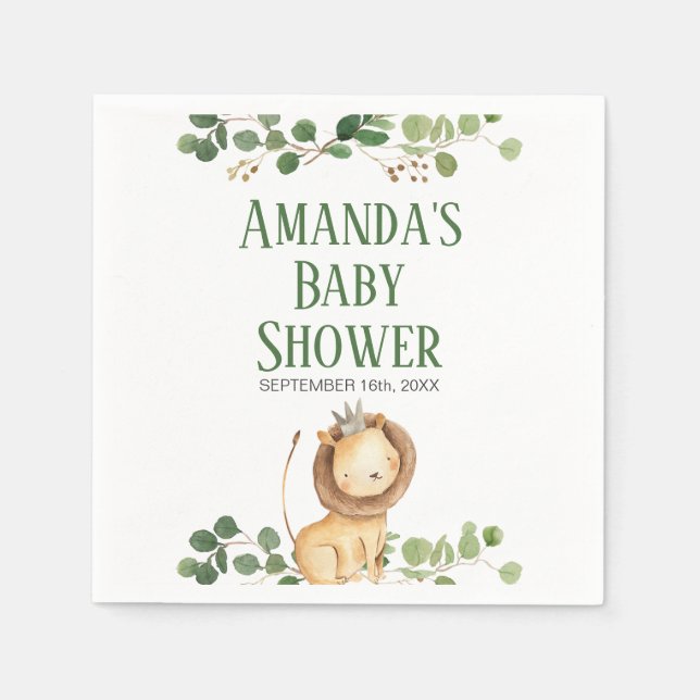 Serviette En Papier Serviettes pour Baby Shower Prince Greenery Lion (Devant)