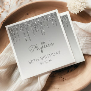 Serviette En Papier Serviettes pour fête d'anniversaire 80 ans Silver