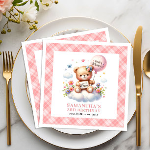 Serviette En Papier Serviettes pour filles fleurs rose ballon ours en