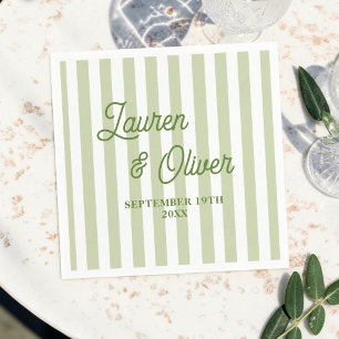 Serviette En Papier Serviettes rayées personnalisées pour mariage oliv